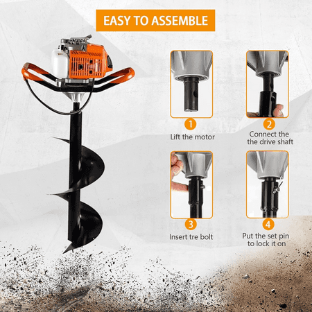 PRIJESSE 72CC Auger Post Hole Digger, Gas Powered 2-Stroke Earth Digger with 3 Auger Drill Bits(3" & 5" & 8") + 2 Extension Rods for Orchard/Farm/Garden Plant.