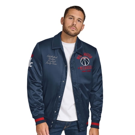 Men s Tommy Jeans Navy Washington Wizards Jacob Chain Stitch Applique Full-Snap Varsity Jacket