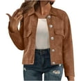 thumbnail image 5 of BXJX Women's Faux Leather Coats Jackets - Buttoned Casual Fashion suede jacket Deerskin Velvet Temperament Neck Short Coat Coffee Size L, 5 of 8