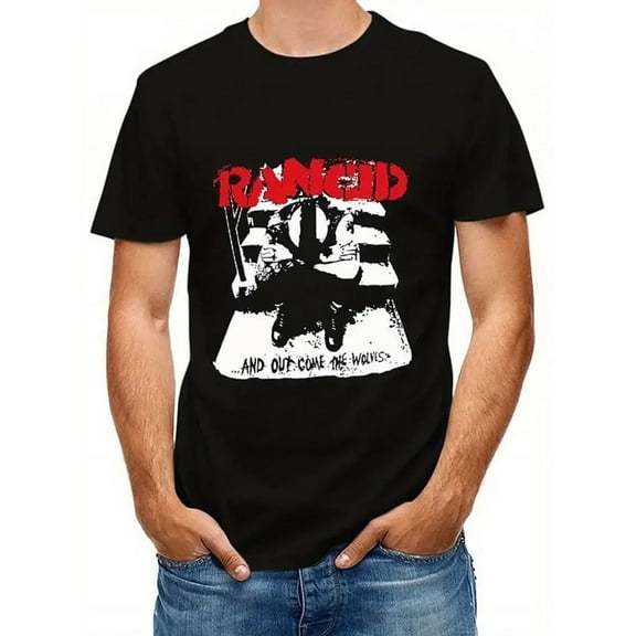 1pc Unisex Rancid Graphic T-Shirt - 180g 100% Cotton Crew Neck Short Sleeve Tee with Bold Red & White Punk Rock Band Logo Print