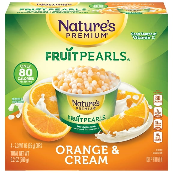 Nature's Premium Fruit Pearls, Frozen Fruit Snack, Orange & Cream, 2.3 oz, 4 Count Box