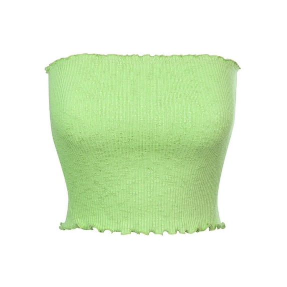 MixMatchy Women's Solid Ruffled Edge Ribbed Crop Tube Top