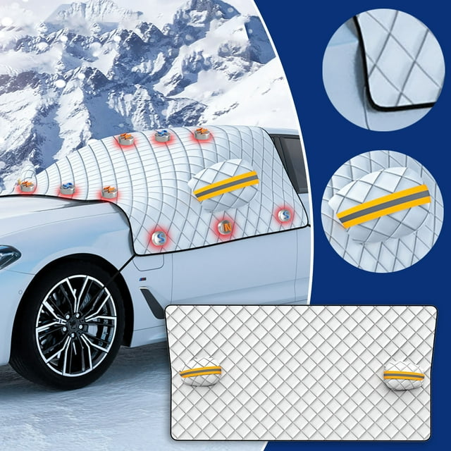 Fiudx Cubierta para Parabrisas Contra La Nieve, Bordes Magnéticos, Protección Contra Heladas Invernales, Cubiertas para Espejos Laterales, Protección para Todo Tipo de Clima, Fácil Instalación, Prote