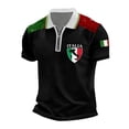 thumbnail image 5 of Men Polo Shirts Men's Short Sleeve Zip Polo Shirt Italian Flag Print Modern Top Patriotic Design Breathable Knit Fabric Lightweight Casual Black L, 5 of 5