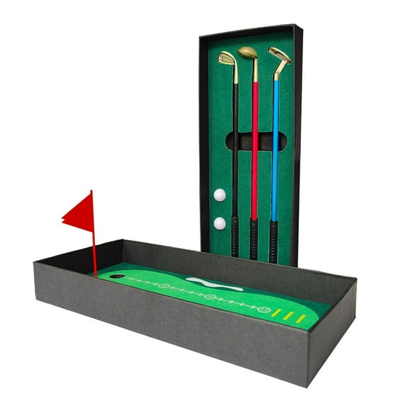 Mini Golf Pen Gift Set Desktop Golf Ball Pen with Putting Green, Flags Golf Toy