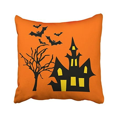 WinHome Halloween Spooky Halloween Night Lit Haunted House Tree Bats Throw Pillow Covers Cushion Cover Case 18x18 Inches Pillowcases Two