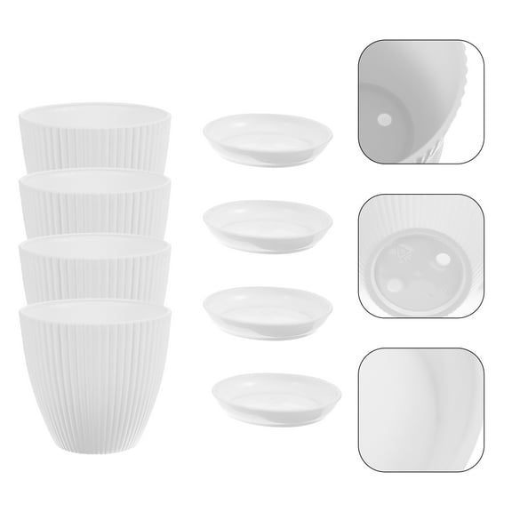 SEWCHICS White Resin Indoor with Saucers for Green Plants, Set of 4 Decorative Pots