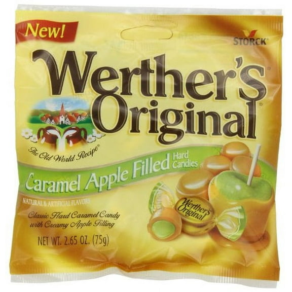 WERTHER'S ORIGINAL Caramel Apple Filled Hard Candy, Bulk Candy, Individually Wrapped Candy, Caramel Candy, Caramel Sweets, 2.65 Ounce Bags (Pack of 12)