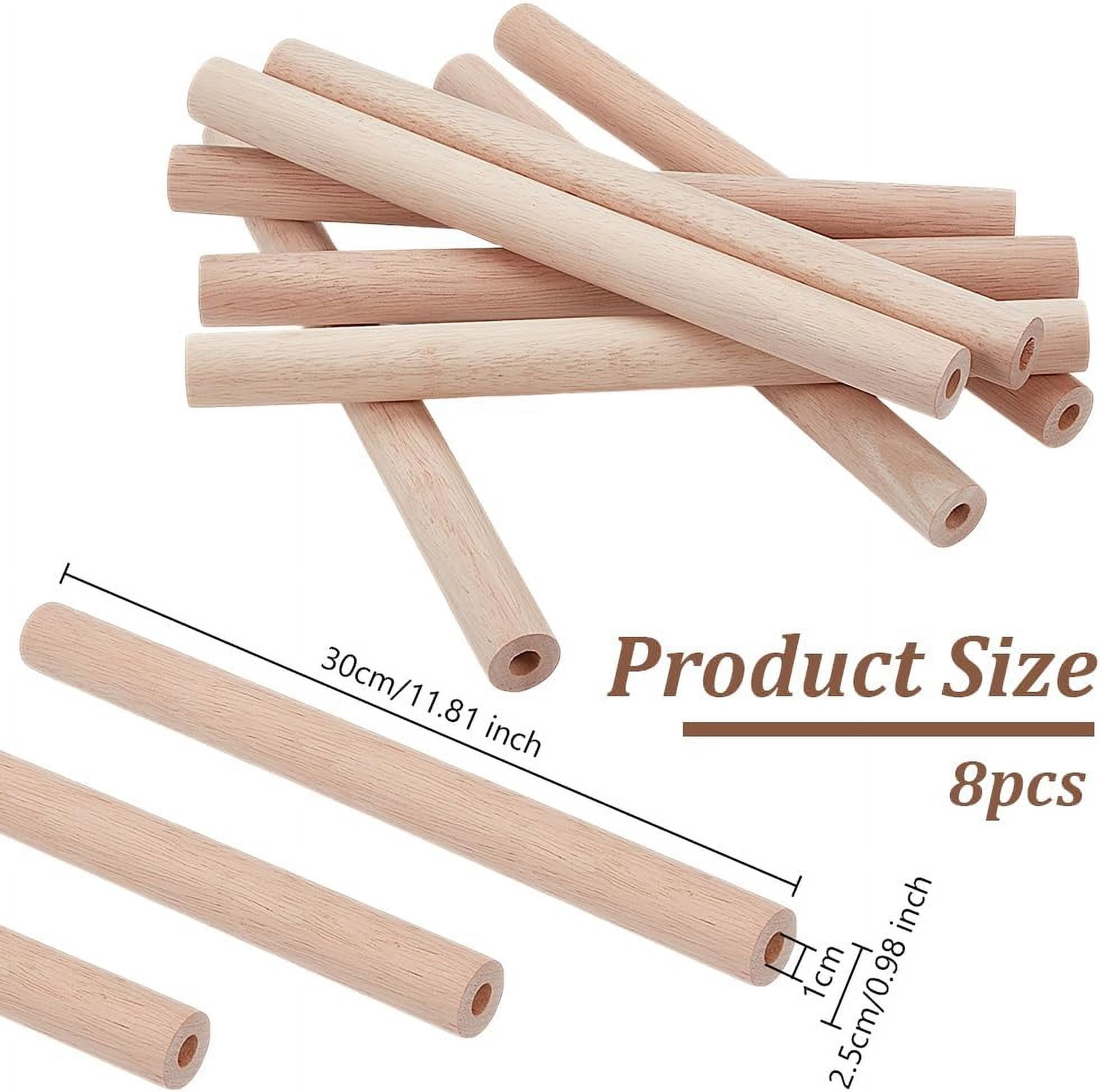 10Pcs Hollow Wood Sticks Rubber Wood Dowel 9.8x0.8 Inch Wooden Dowel Rod with 0.4 Inch Hole Unfinished Rubber Wood Rods Natural Wood Round Rods for DIY Crafts Arts Projects colorful