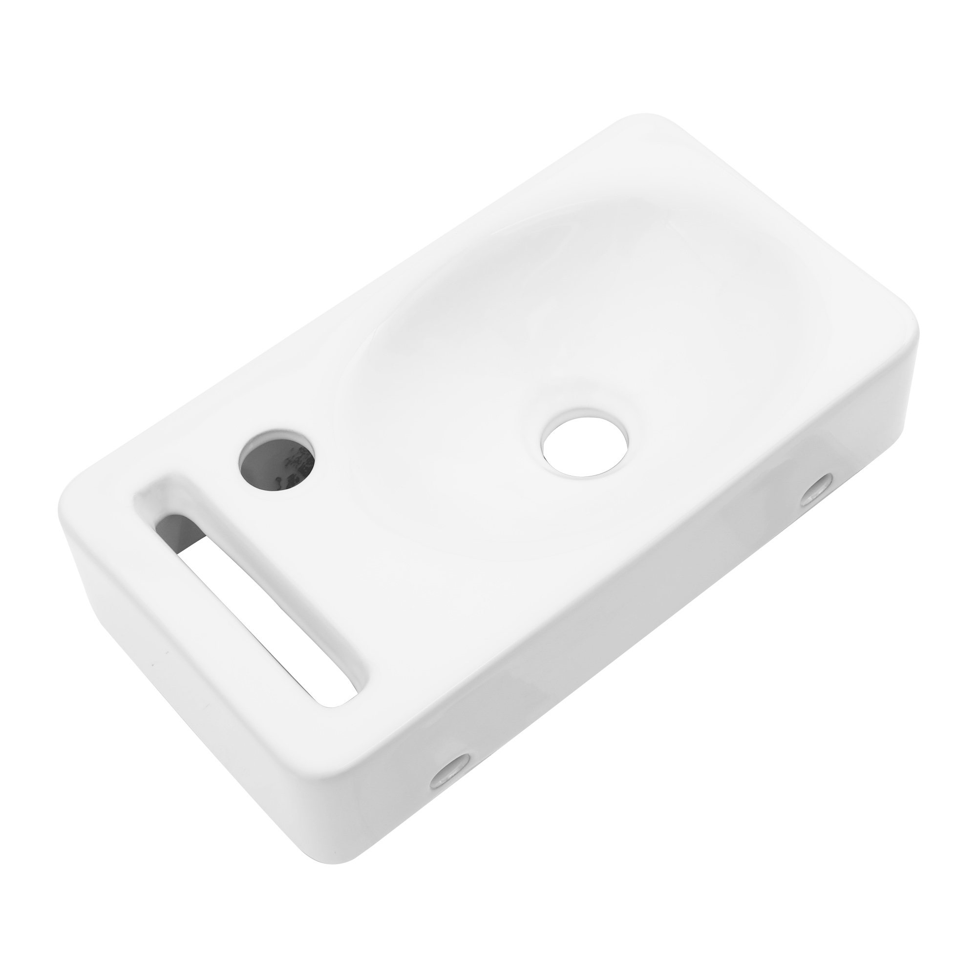 Logmey 15"x8" Porcelain White Bathroom Ceramic Sink Rectangular Wall Mount Sink, Pre-Drilled Faucet Hole
