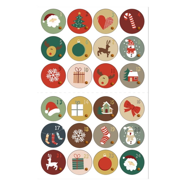 Calendario de Adviento de Navidad Números Hoja de pegatinas con 24 pegatinas para regalos de bricolaje Artesanía de Navidad Decoraciones navideñas Wmkox8yii fhajkh4460