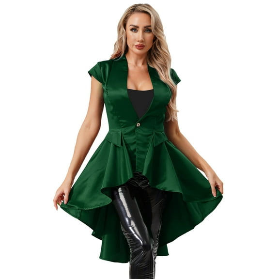 Xnihocha Womens Retro Gothic Steampunk Tailcoat Jacket Victorian Outwear Rave Outfits Tail Vamp Dress up Dark Green S