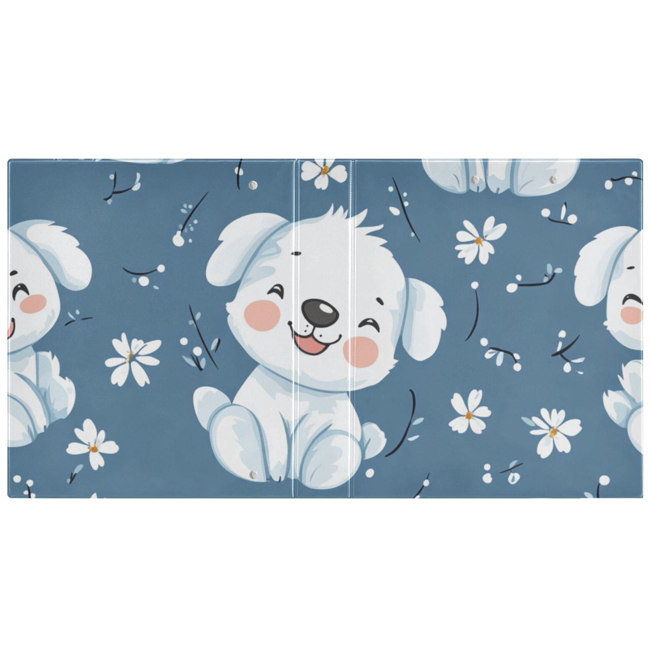White Puppy Flowers 3 Ring Binders 1.5 inch Hardcover File Folders with Interior Pockets A4 Size Organizer for School Office Hospital Set of 2