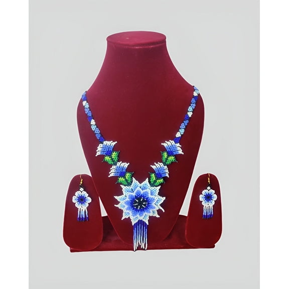 Beaded Necklace and Earrings Set Seed Bead Matching Floral Indian Jewelry for Women