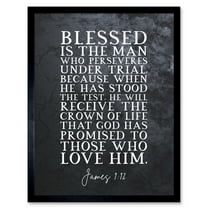 James 1:12 Perservere Stood The Test Receive The Crown Of Life Christian Bible Verse Quote Scripture Typography Art Print Framed Poster Wall Decor 12x16 inch