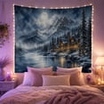thumbnail image 2 of Moonlit Cabin Beside a Snowy Lake, Cozy Illustration for Nature Lovers, Winter Landscape Decor, Housewarming Gift, Tapestry Wall Hanging for Bedroom and Living Room, 2 of 7