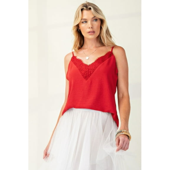 Laced textured poly woven camisole