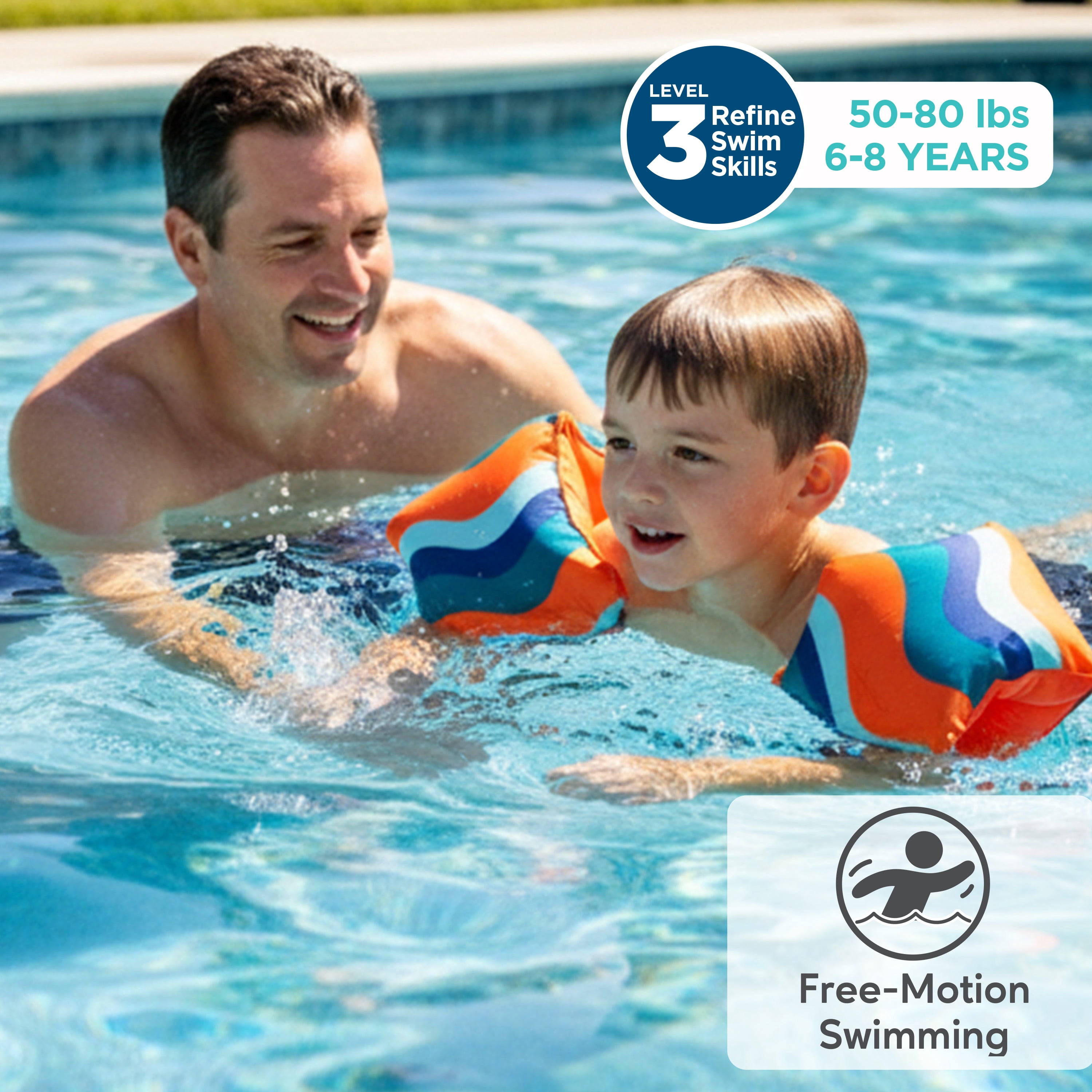 (2 pack) Aqua SwimSchool Adjustable Fabric Arm Pool Floats for Children 50-80 lb, Blue