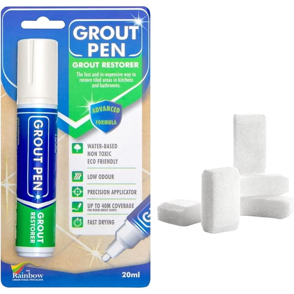 Grout Pen Tile Paint Marker: Ivory with 5 Pack Replacement Tips (Wide, 15mm) - Waterproof Grout Colorant and Sealer Pen to Renew, Repair, and Refresh Tile Grout - Cleaner Coating Stain Pens