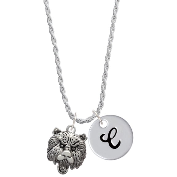 Delight Jewelry Silvertone Large Bear - Mascot Silvertone Script Initial Disc - C - Charm Necklace, 20"+3"