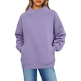 thumbnail image 2 of Womens Oversized Mock Neck Sweatshirts,Long Sleeve Pullover Plus Size Thick Tops,2025 Casual Fall Winter Outfits With Pockets Purple L, 2 of 7