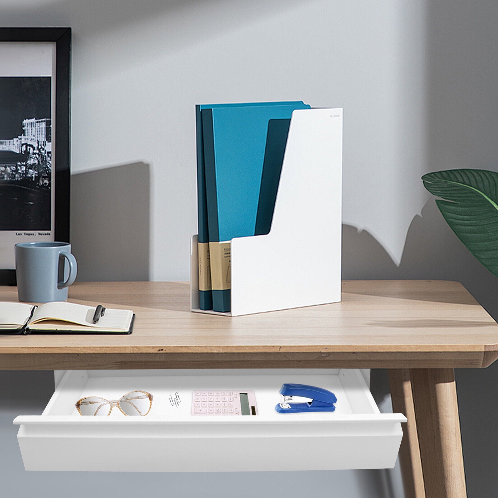 White Space Saver Sliding Under Desk Storage Drawer Pull-out Drawer for Sit Stand Work