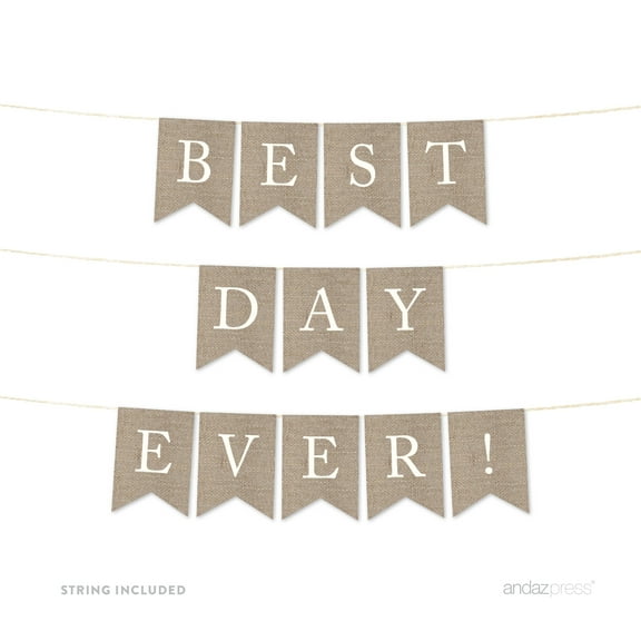Best Day Ever Burlap Wedding Pennant Party Banner