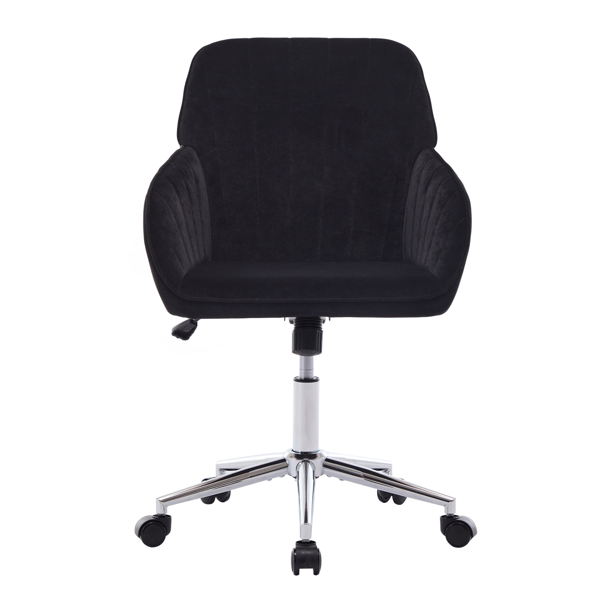 PORKISS Upholstered Desk Chair with Wheels, Ergonomic Adjustable Office Chair, Swivel Computer Task Chair with Velvet for Home Living Room Bedroom Workspace, Black