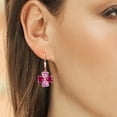 thumbnail image 3 of Gem Stone King 18K Rose Gold Plated Silver Red Created Ruby and Pink Moissanite Dangle Earrings for Women (7.07 Cttw, Gemstone July Birthstone, Heart Shape 6MM), 3 of 3