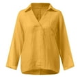 thumbnail image 7 of JINMGG Clearance Womens Tops,Women's Fashion Solid Color Tops Long Sleeved Loose Cotton and Linen Loose Shirt Blouse V-Neck Casual Tops,Yellow M, 7 of 7