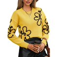 thumbnail image 2 of Suéteres de Punto con Hombros Descubiertos para Mujer, Suéter de Otoño con Flores, Cuello Redondo, Larga y Estilo Moderno. Amarillo L, 2 of 8