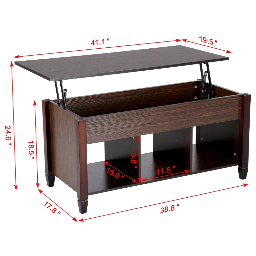 Easyfashion 41" Lift Top Coffee Table with 3 Storage Compartments, Espresso - image 4 of 6