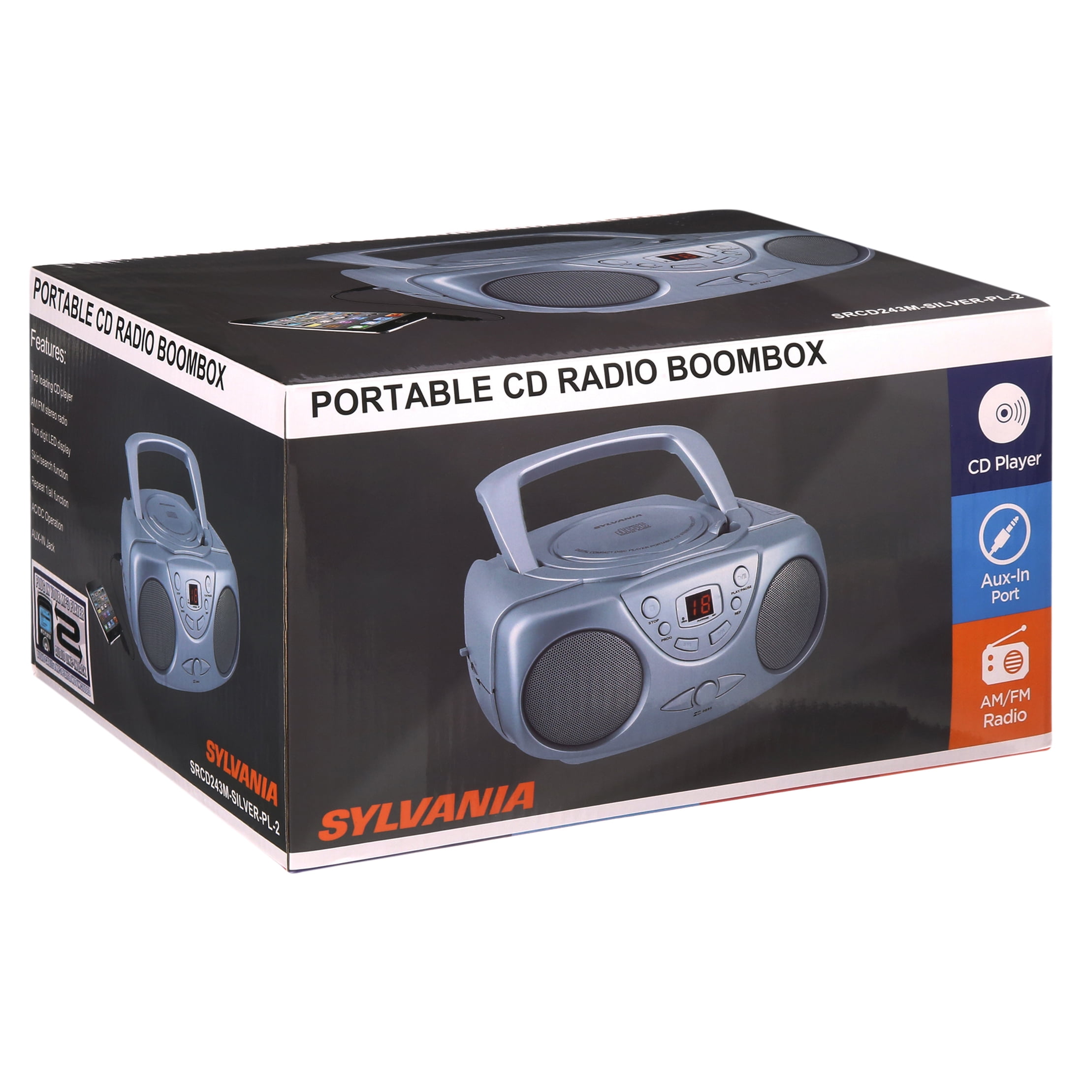 Sylvania CESRCD243M Boombox , Lecteur CD, Radio AM/FM et Prise AUX IN