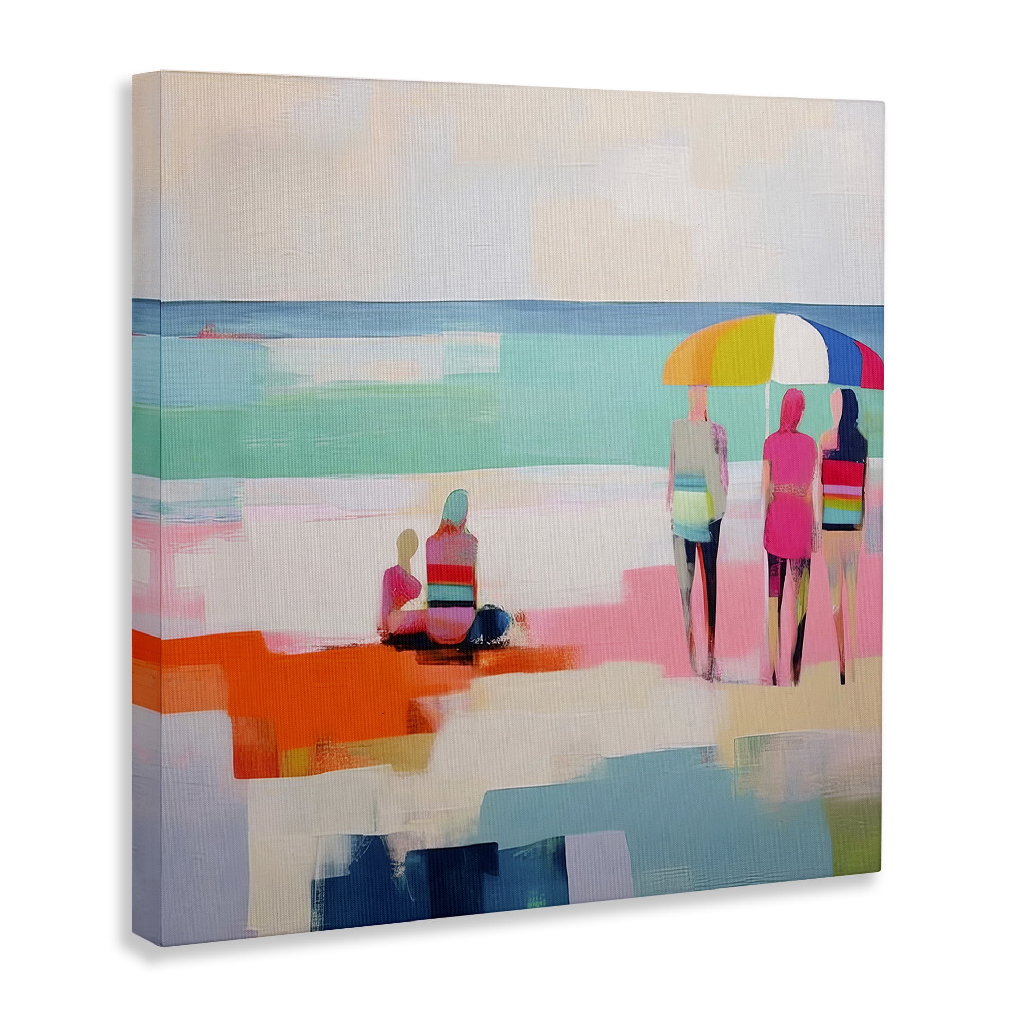 Stupell Industries People on Beach Abstract Novelty Painting Gallery Wrapped Canvas Art Print Wall Art, 30 x 30