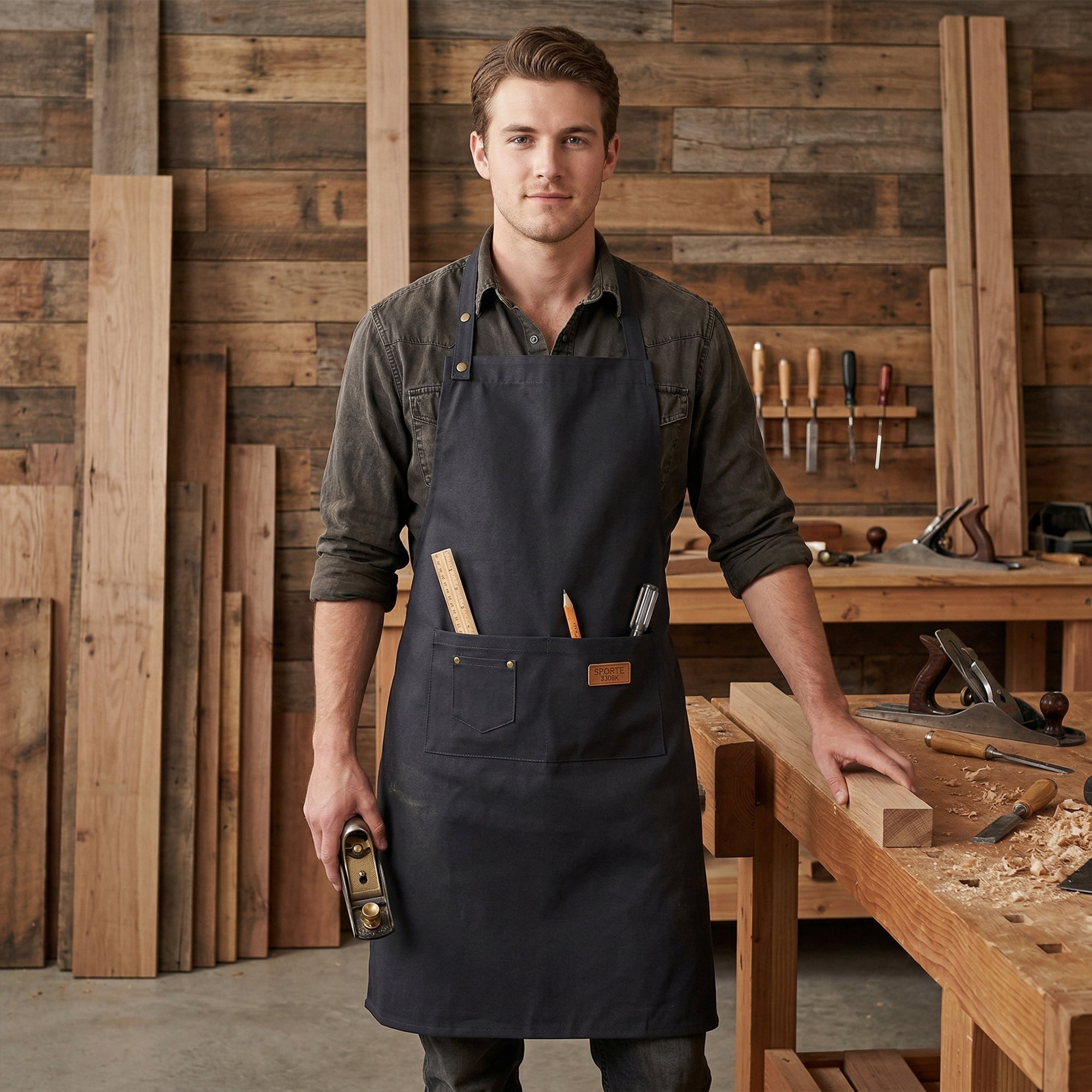 Unique Bargains Adjustable Cooking with Spacious Pockets Black
