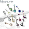 thumbnail image 5 of 14GA Solid G23 Implant Grade 23 Titanium Internally Threaded Double Jeweled Navel Belly Ring, 5 of 7