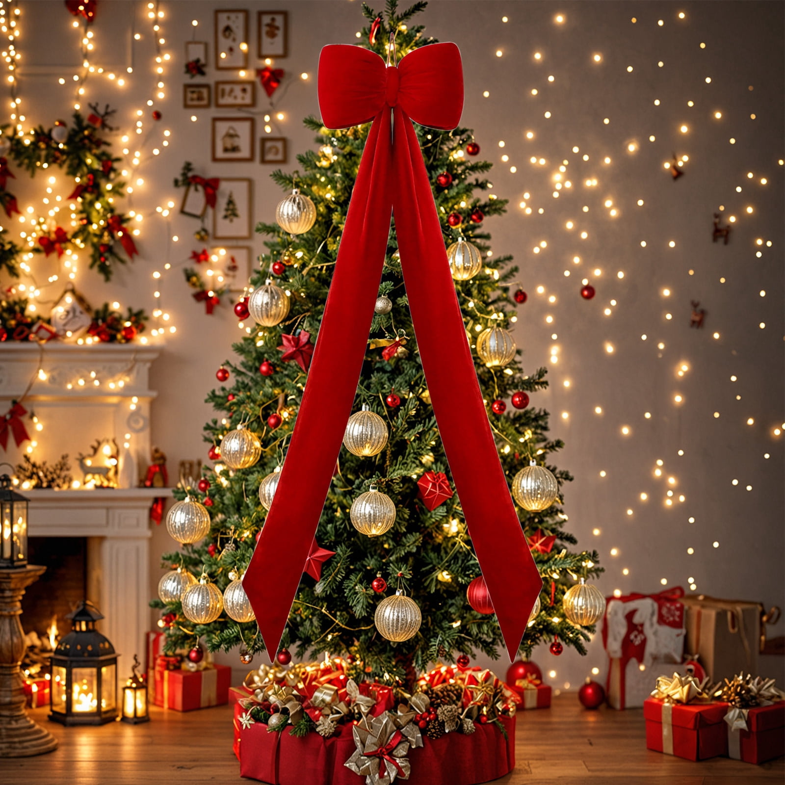 Christmas Tree Topper Bow, 59x13 Inch Velvet Extra Large Room Decor Ribbon Bow for Wedding Engagement Birthday Party，Giant Xmas Bow Decorations for Home Wreath Door Wall