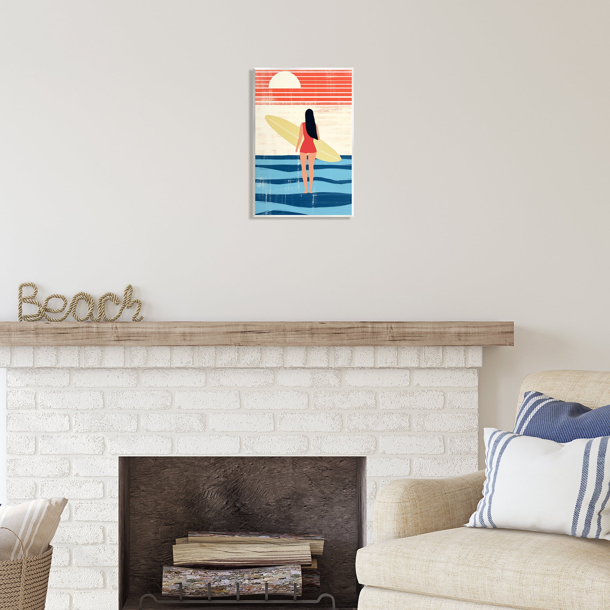 Stupell Industries Rustic Surfer Girl Abstraction Abstract Painting Unframed Art Print Wall Art, 10 x 15