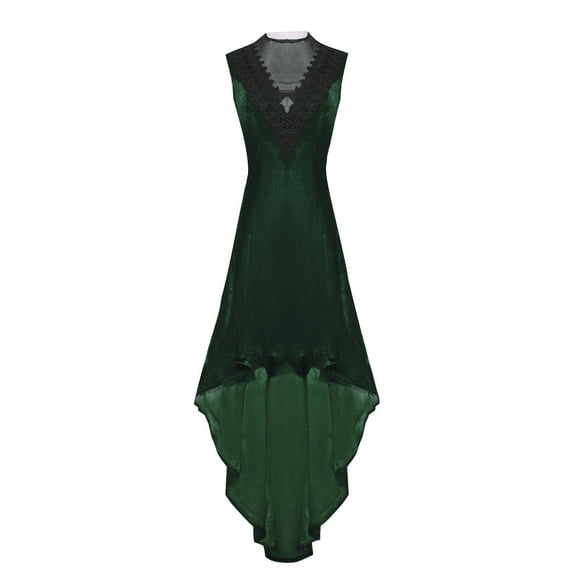 WXLWZYWL Summer Dress Women'S Medieval Retro Gold Velvet Gothic Punk Dress Green