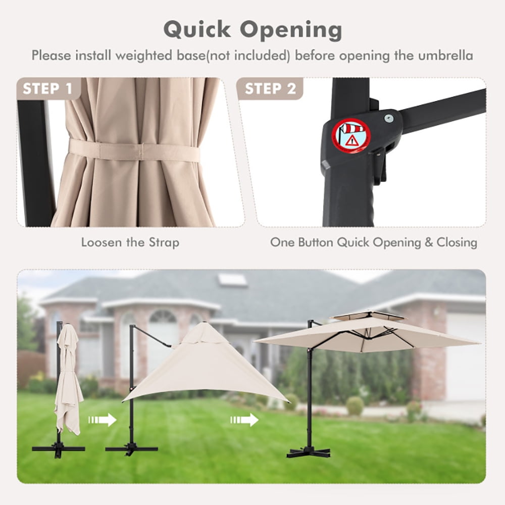 Aimee Lii 9.5 Feet Cantilever Patio Umbrella with 360° Rotation and Double Top, Table Umbrella Outdoor for Patio Pool Beach, Beige Aimee Lii 9.5 Feet Cantilever Patio Umbrella with 360° Rotation and Double Top, Table Umbrella Outdoor for Patio Pool Beach, Beige