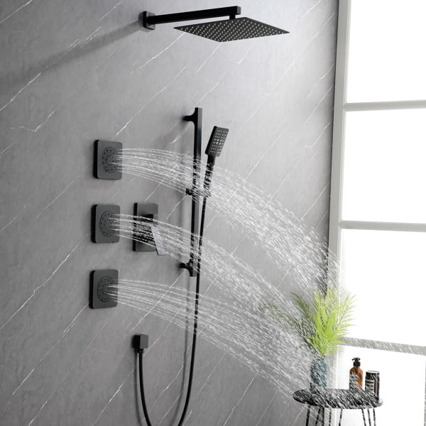 Dual-Control 3-Function Shower System with Hand Shower, 3 Bodysprays & Slide Bar – Complete Bathroom Fixture Package Includes Metal Lever Handles