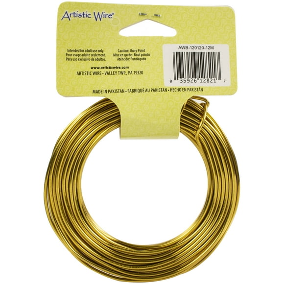 Artistic Wire 12 gauge Round Anodized Aluminum craft Wire, 39.3, gold