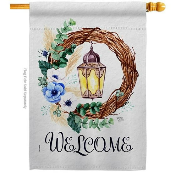 Breeze Decor H104110-BO Lantern Wreath Floral Double-Sided Garden Decorative House Flag, Multi Color