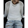 thumbnail image 4 of Men's Knitted Mesh Cutout Tops Round Neck Loose Long Sleeve Tee Shirt, 4 of 7