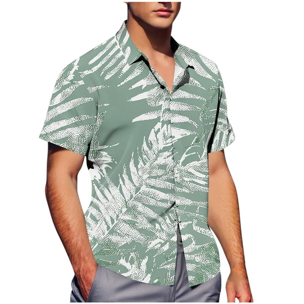 Mens Casual de Manga Corta Botón Abajo Camisas de Impresión Turndown Cuello Botón Camisa Poliéster, Moda de Verano Superior para Hombres Al Aire Libre