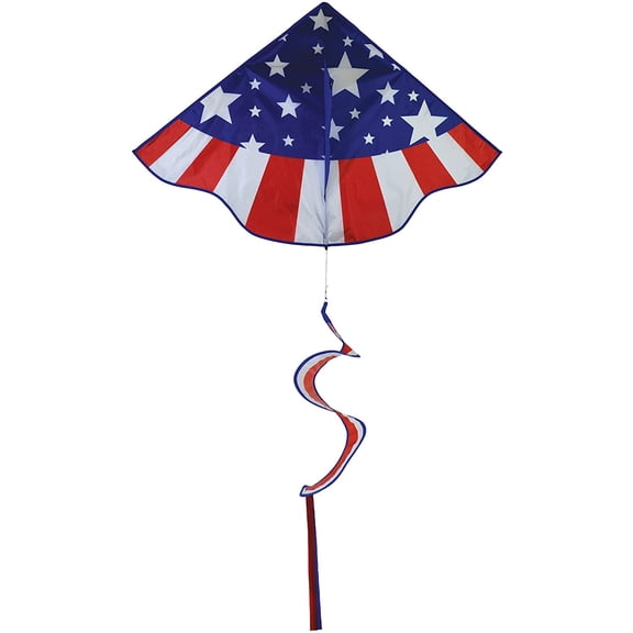In the Breeze 3328 — Patriotic Star Delta Kite with Spinning Tail — Fun, Easy Flying Kite for All Ages — Stars & Stripes