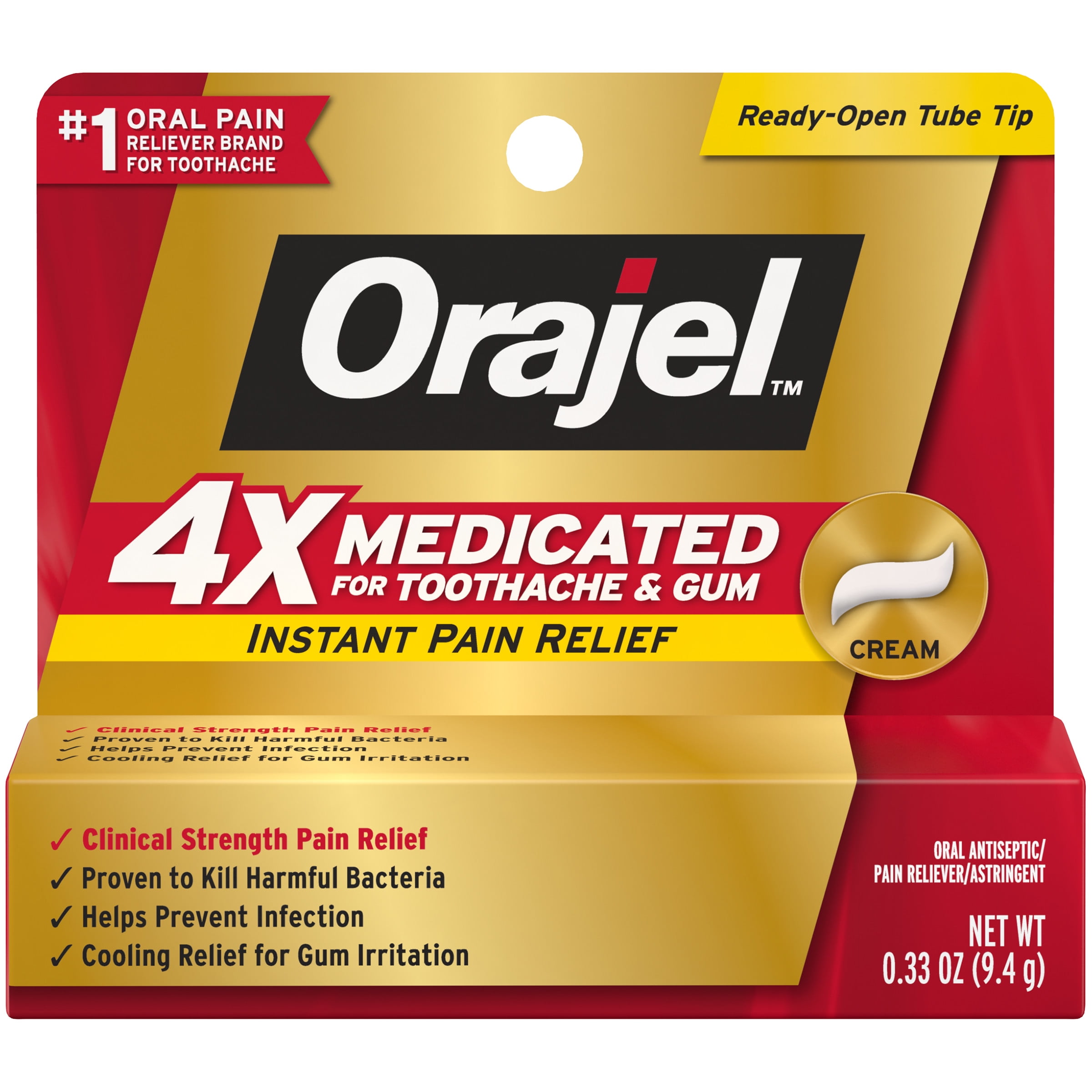 Orajel 4x For Toothache Gum Pain Severe Cream Tube 0 33oz From 1 Oral Pain Relief Brand Walmart Com Walmart Com