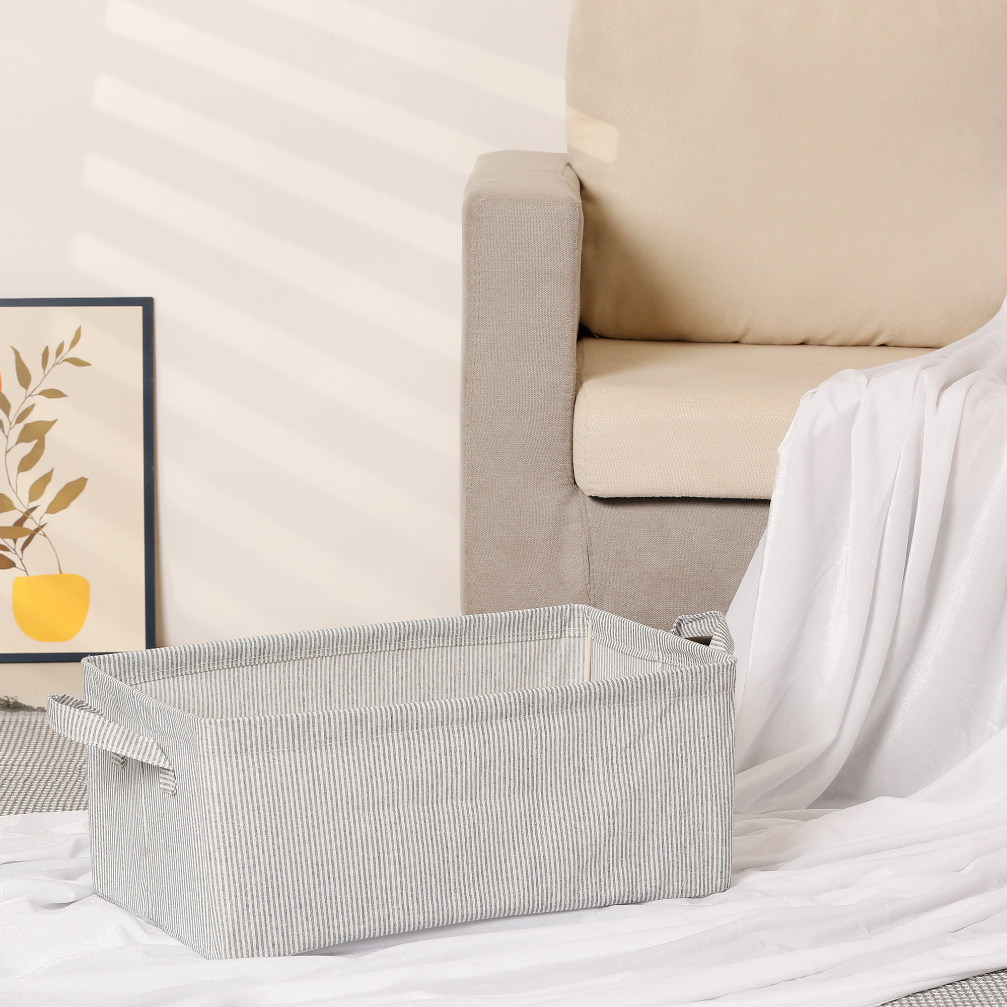 Unique Bargains Fabric Storage Bin with Handles for Shelves Collapsible Cube Blue