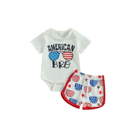 

aturustex 4th of July Baby Boy Outfit Short Sleeve Letter Print Romper Jogger Shorts 2Pcs Independence Day Clothes 0M 3M 6M 12M 18M