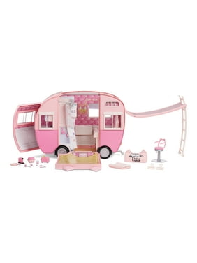 Na Na Na Surprise Kitty-Cat Camper, Pink Toy Car Vehicle Doll Playset for Fashion Dolls with Cat Ears and Tail, Opens to 3 Feet Wide for 360 Play and 7 Play Areas